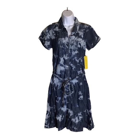 Spense Women Tie Dye denim Dress Sz. Sm button front Ruffle bottom NWT - Picture 1 of 10